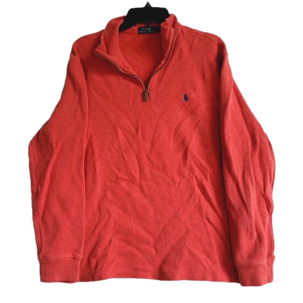 Polo Ralph Lauren Men's Large Red Cotton 1/4 Zip Pullover Waffle Mesh Sweater L
